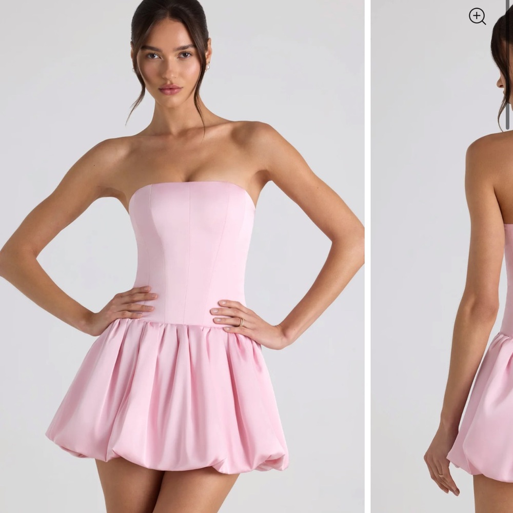 Oh Polly Lace-Up Bubble Hem Corset Mini Dress in Soft Pink